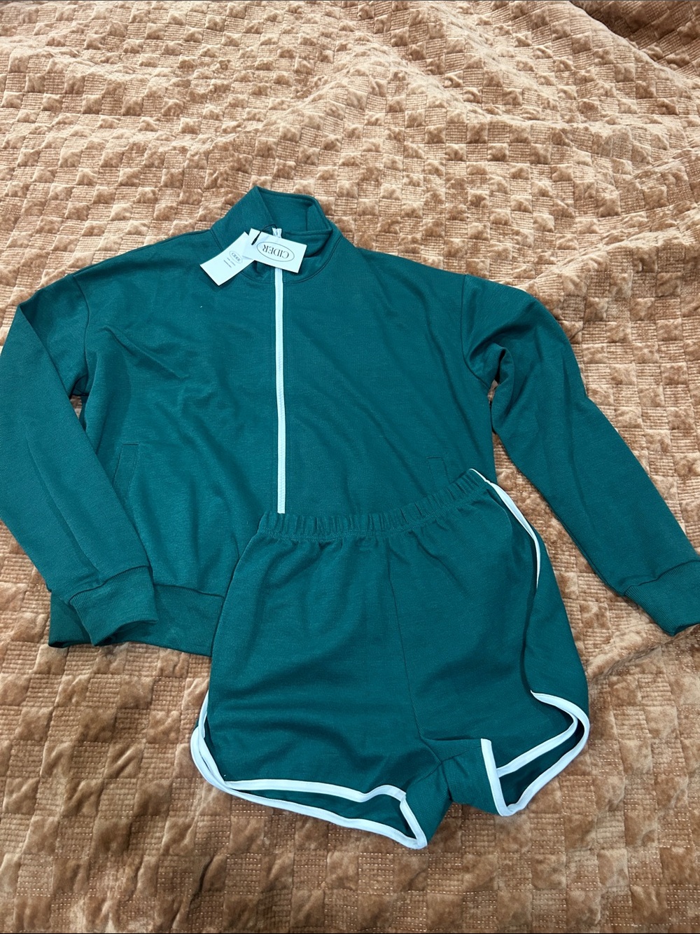 Cider Teal Zip Jacket and Teal Shorts Set with White Trim